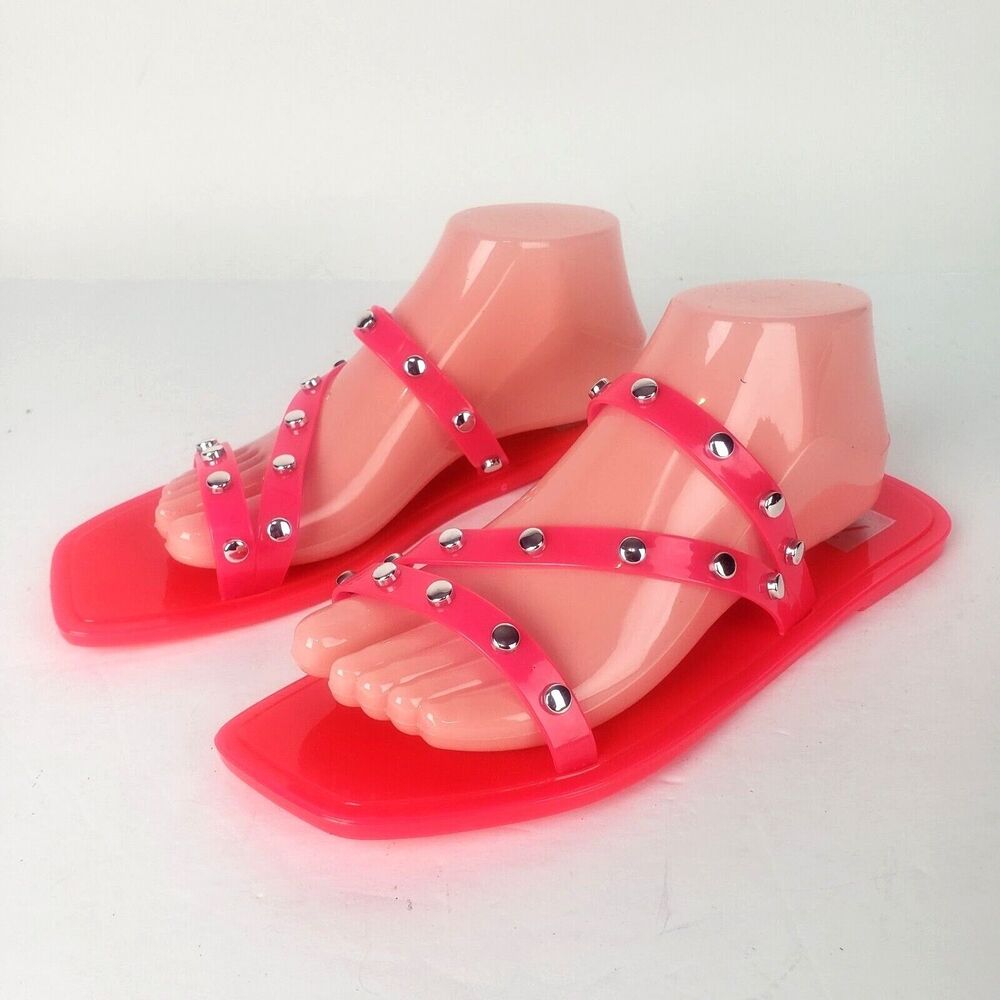 New DV by Dolce Vita Hot Pink Shelly Studded Jelly Slip On Open Toe Sandals